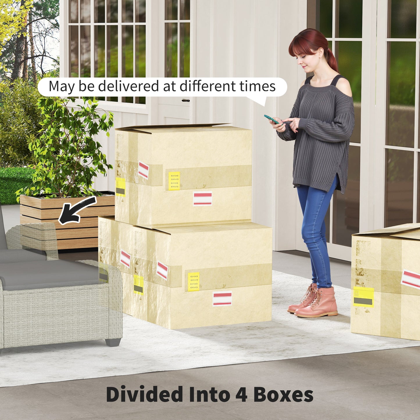 5 PCs Rattan Garden Furniture Set with Reclining Chairs, Grey