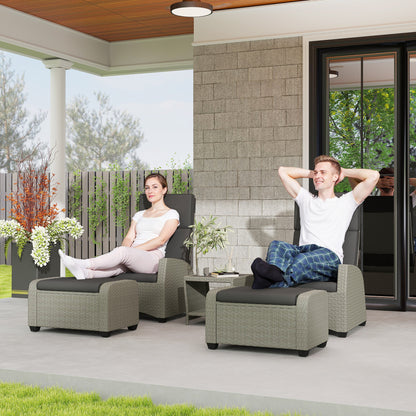 5 PCs Rattan Garden Furniture Set with Reclining Chairs, Grey