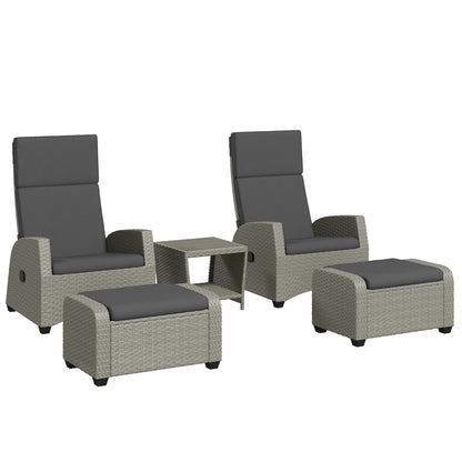 5 PCs Rattan Garden Furniture Set with Reclining Chairs, Grey