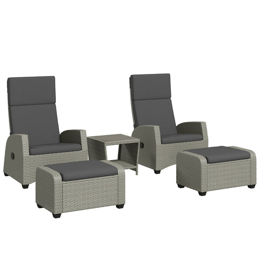 5 PCs Rattan Garden Furniture Set with Reclining Chairs, Grey