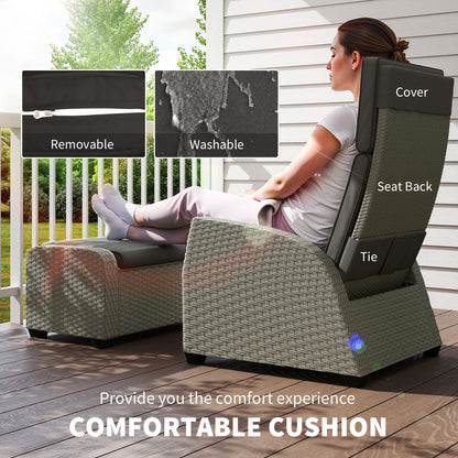 5 PCs Rattan Garden Furniture Set with Reclining Chairs, Grey