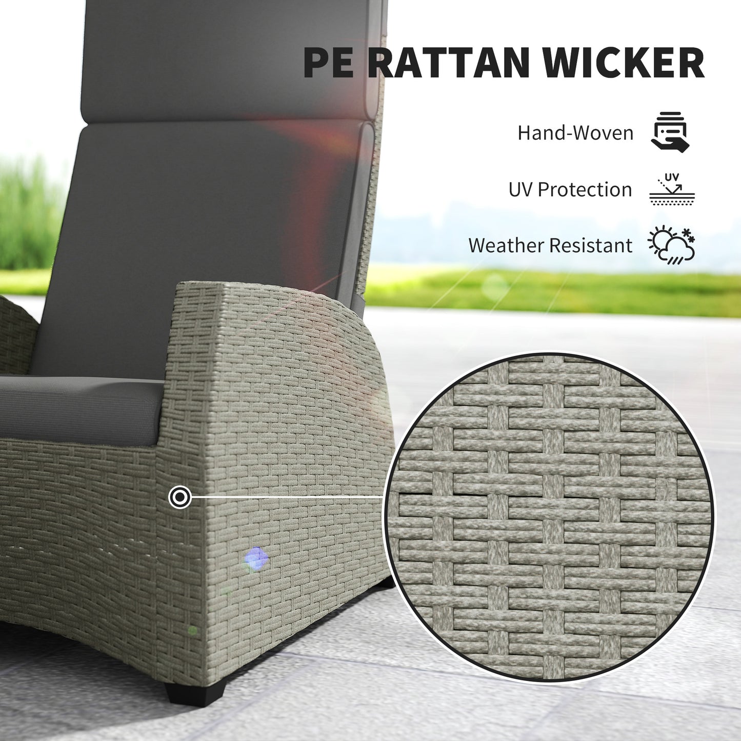 5 PCs Rattan Garden Furniture Set with Reclining Chairs, Grey