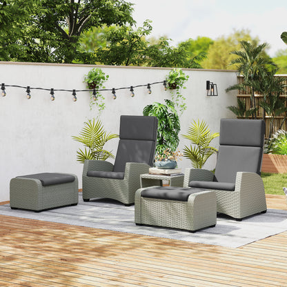 5 PCs Rattan Garden Furniture Set with Reclining Chairs, Grey