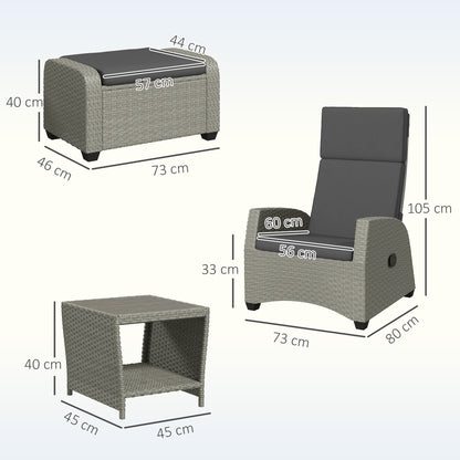 5 PCs Rattan Garden Furniture Set with Reclining Chairs, Grey