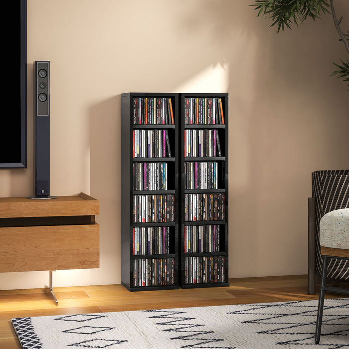 Set of 2 CD Storage Units with Adjustable Shelves High Gloss Black