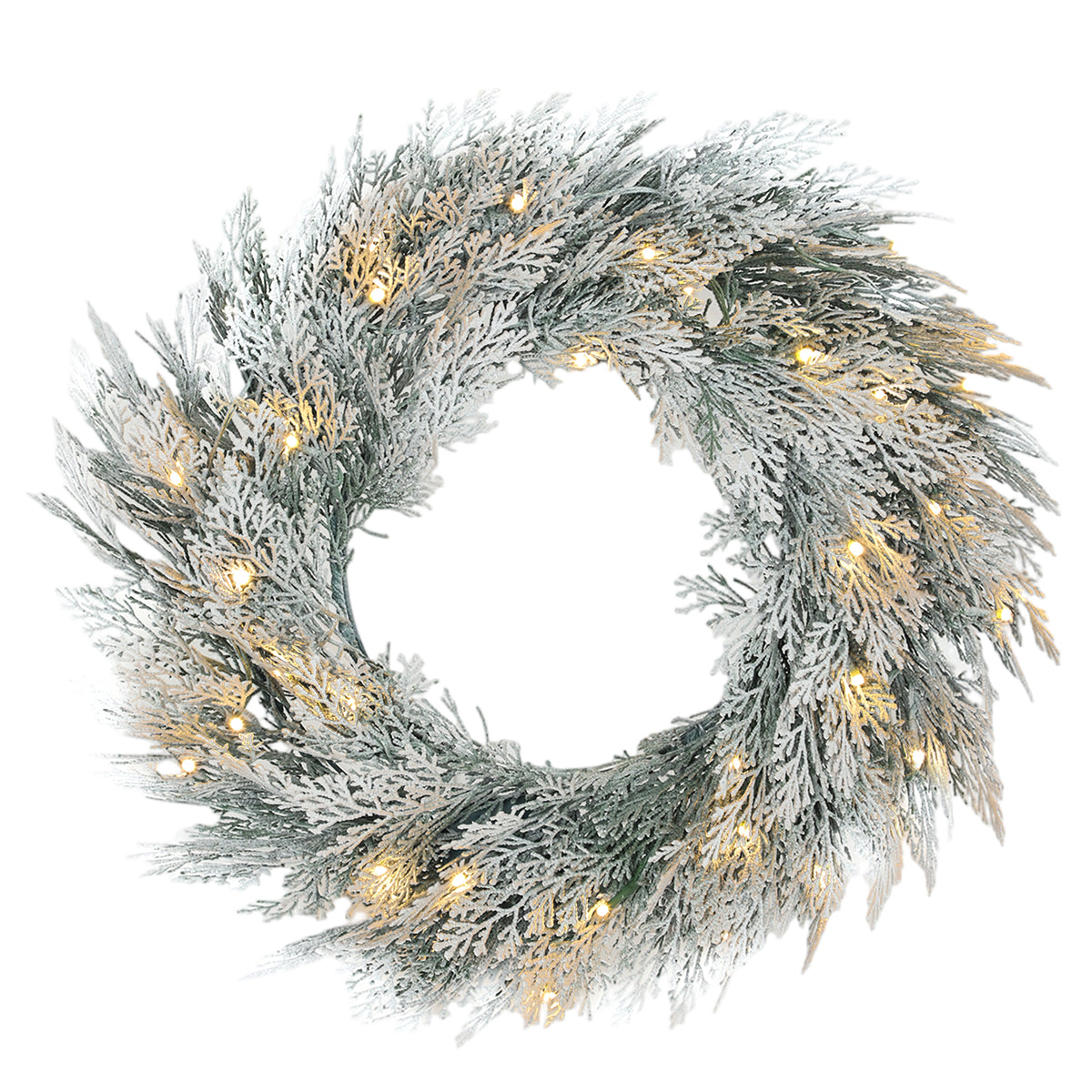 60 cm Prelit Christmas Wreath, Flocked Front Door Wreath with Timer