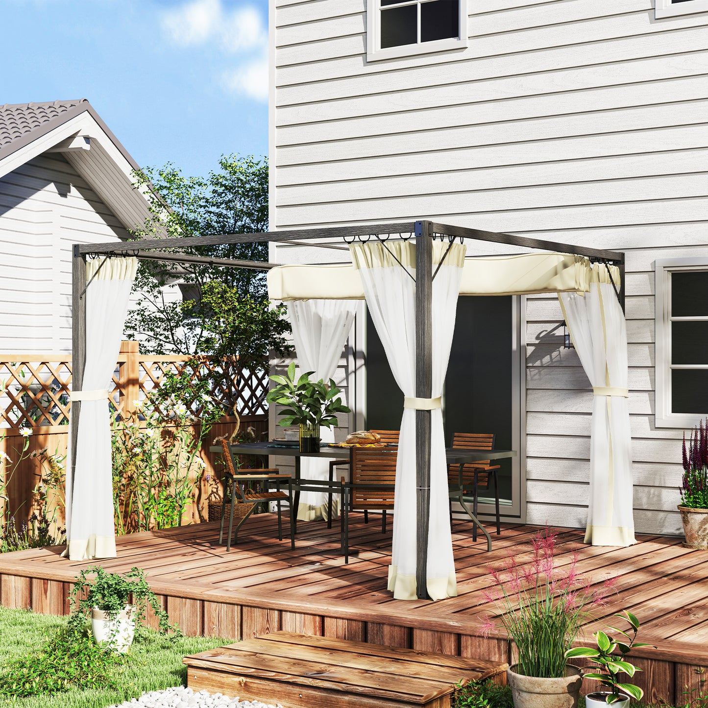 3 x 3 m Pergola with Retractable Roof and Netting, Khaki