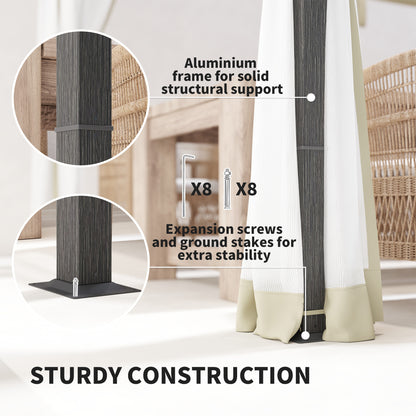 3 x 3 m Pergola with Retractable Roof and Netting, Khaki