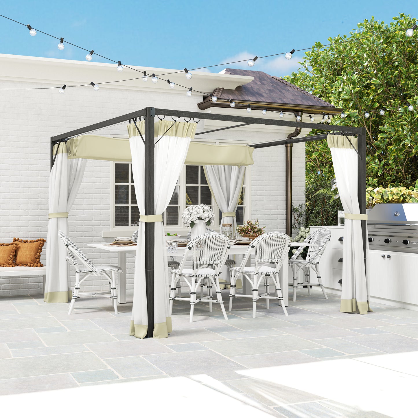 3 x 3 m Pergola with Retractable Roof and Netting, Khaki