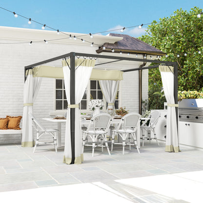 3 x 3 m Pergola with Retractable Roof and Netting, Khaki