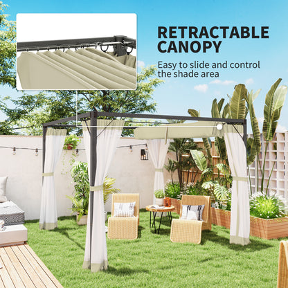 3 x 3 m Pergola with Retractable Roof and Netting, Khaki