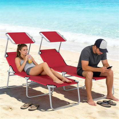 Foldable Sun Lounger Set of 2, 4 Level Adjustable Backrest