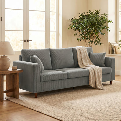 3 Seater Sofa with Wide Seat, Corduroy Upholstered, Light Grey