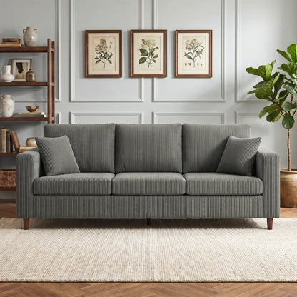 3 Seater Sofa with Wide Seat, Corduroy Upholstered, Light Grey