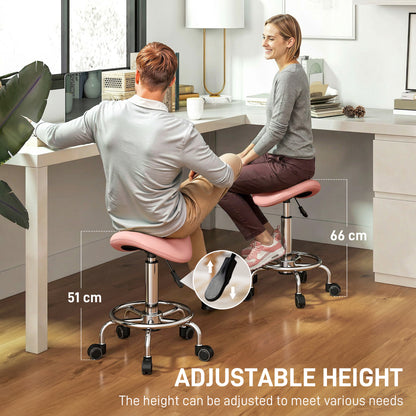 Saddle Chair, Rolling Salon Stool for Massage Spa, Pink