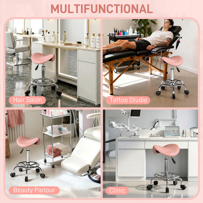 Saddle Chair, Rolling Salon Stool for Massage Spa, Pink