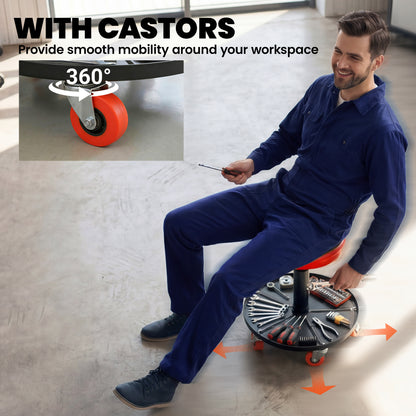 Pneumatic Adjustable Mechanic Stool w/ Tool Tray, Wheels