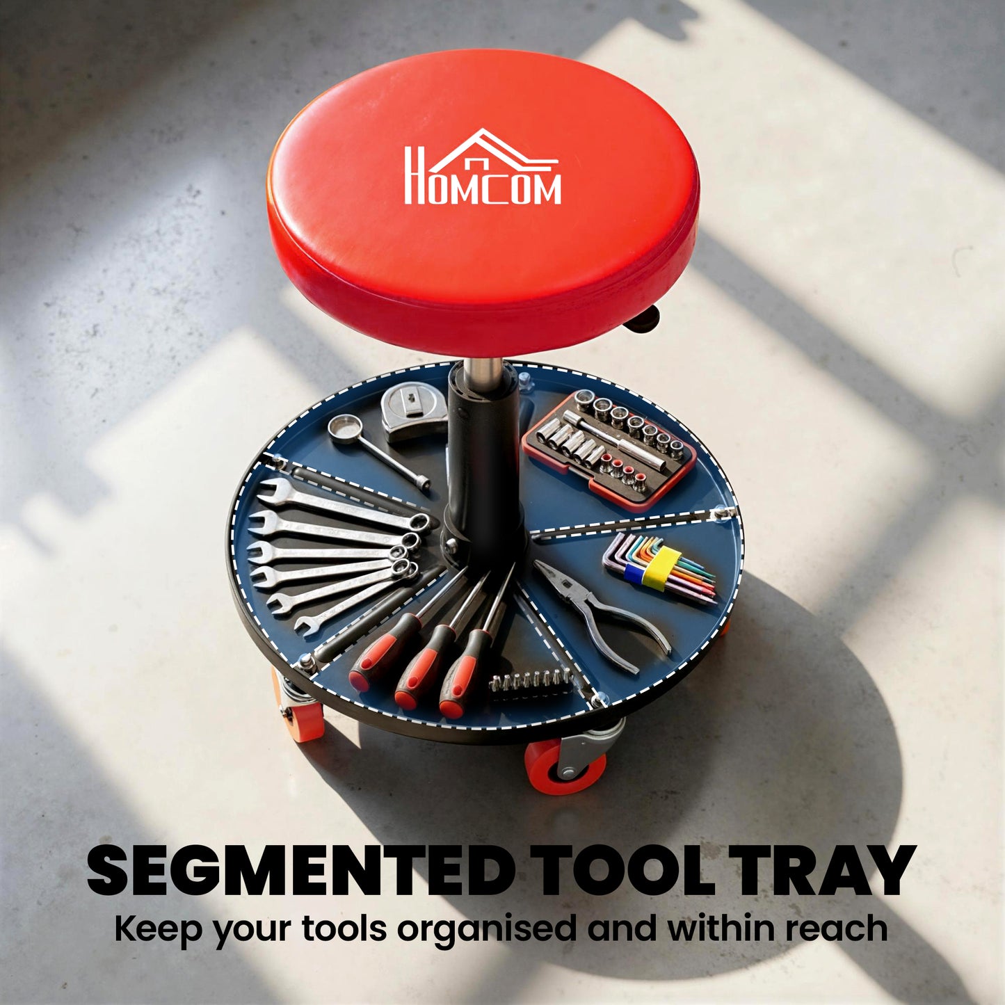Pneumatic Adjustable Mechanic Stool w/ Tool Tray, Wheels