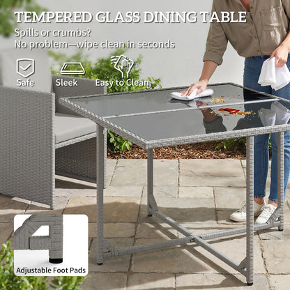 8 Seater Cube Rattan Garden Dining Set with Cushions, Light Grey