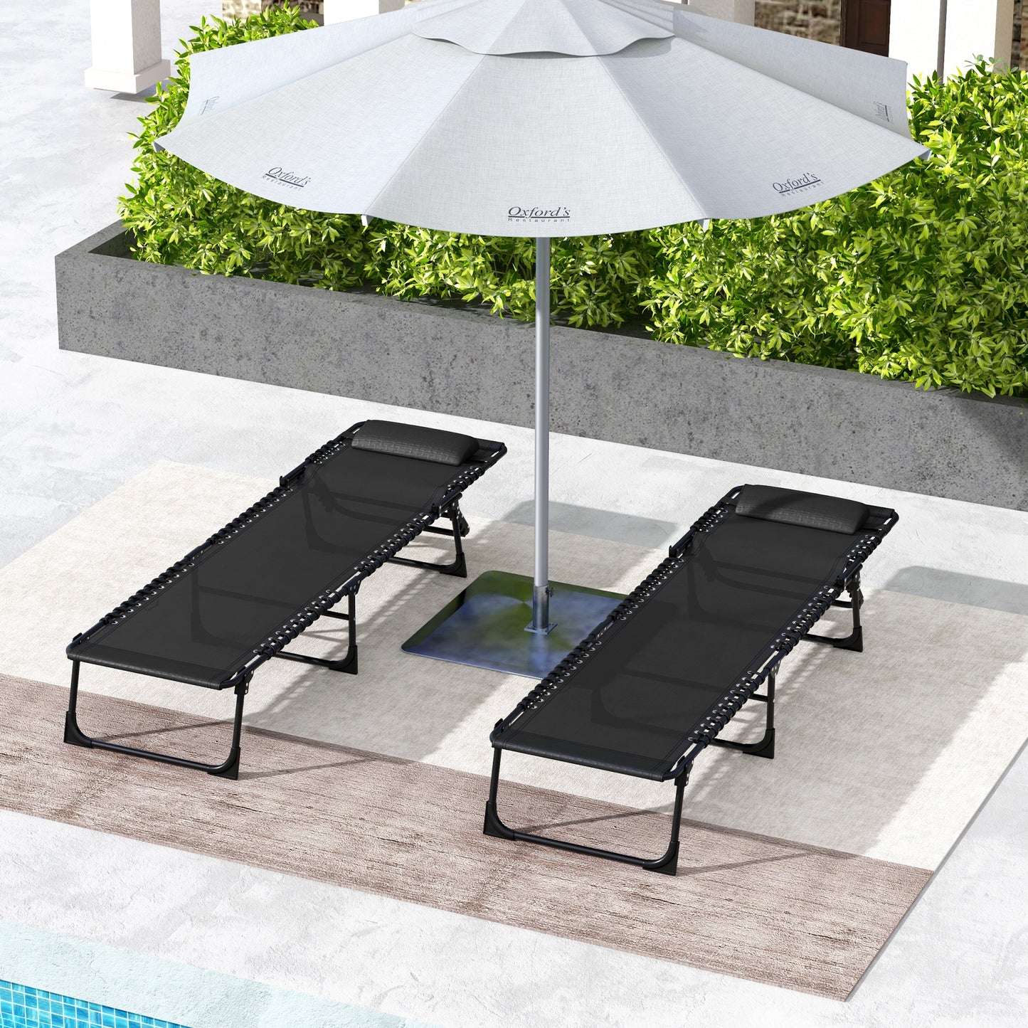 2 Pcs Folding Sun Lounger Beach Chaise Chair Garden Cot Camping Lounger with 4 Position Adjustable Black