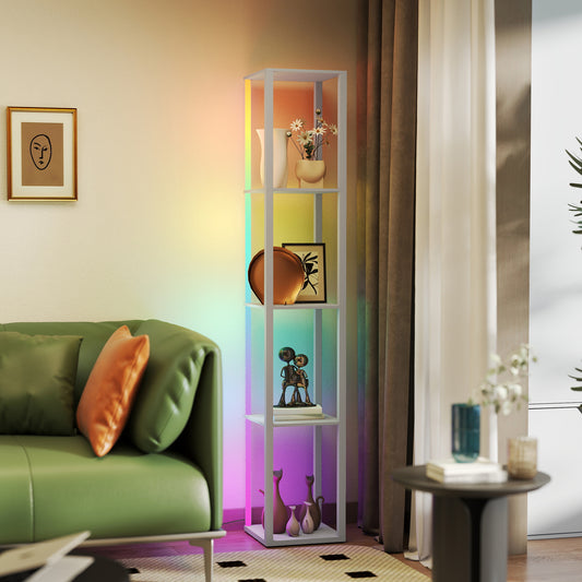 RGB LED Floor Lamp with Shelves and Remote Control for Bedroom, Grey
