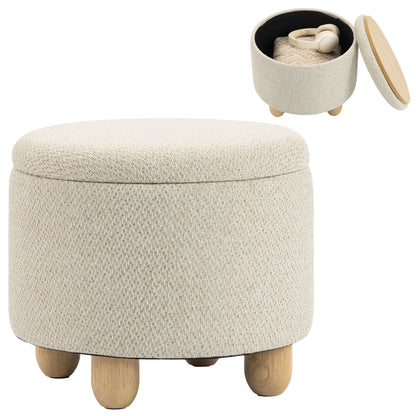 Round Storage Ottoman with Reversible Lid, Beige