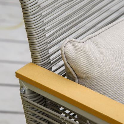 4-Seater Patio Wicker Sofa Set, Outdoor Metal Frame Wrapped Round PE Rattan Conservatory Furniture w/ Cushions, Tempered Glass Table, Grey