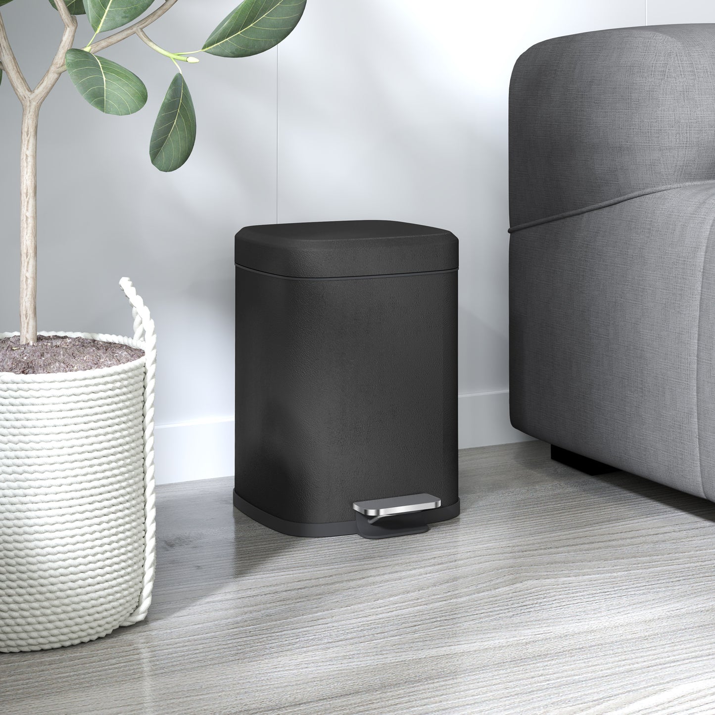 12L Kitchen Pedal Bin, Metal Rubbish Bin with Soft-close Lid, Black