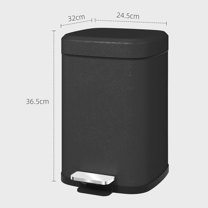 12L Kitchen Pedal Bin, Metal Rubbish Bin with Soft-close Lid, Black