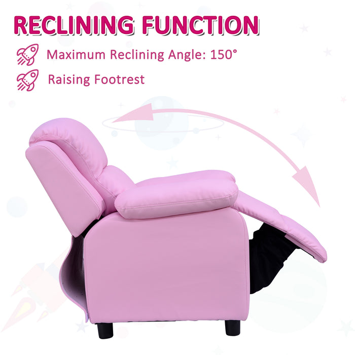 Kids Children Recliner Lounger Armchair Games Chair Sofa Seat PU Leather Look w/ Storage Space on Arms (Pink)