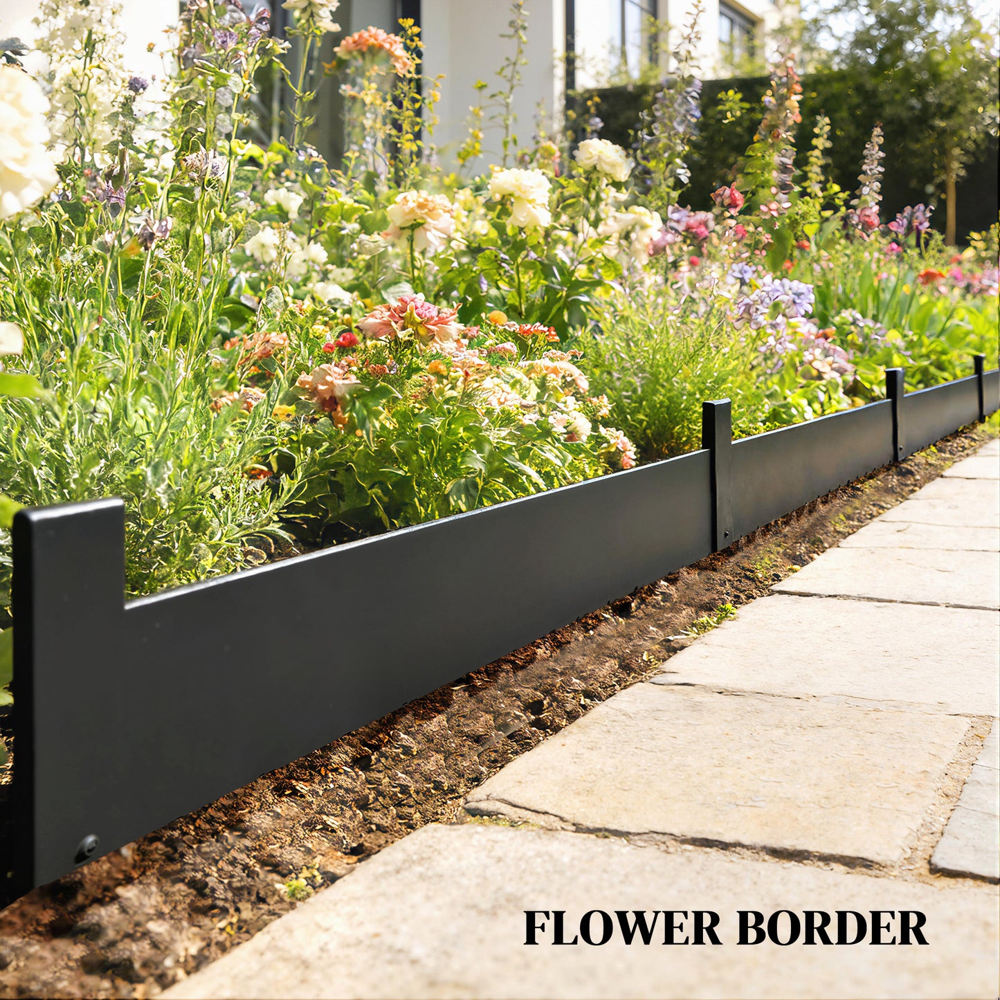 5pcs Garden Fence, No Dig Metal Outdoor Picket Fence Panels, Black
