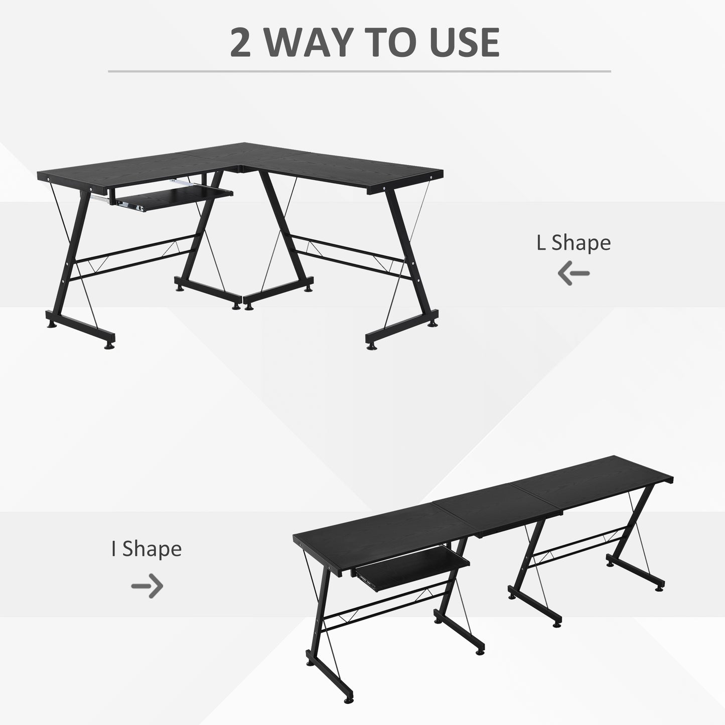 L Shape Desk Straight Corner Table Office Gaming Laminated Sturdy Black