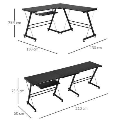 L Shape Desk Straight Corner Table Office Gaming Laminated Sturdy Black