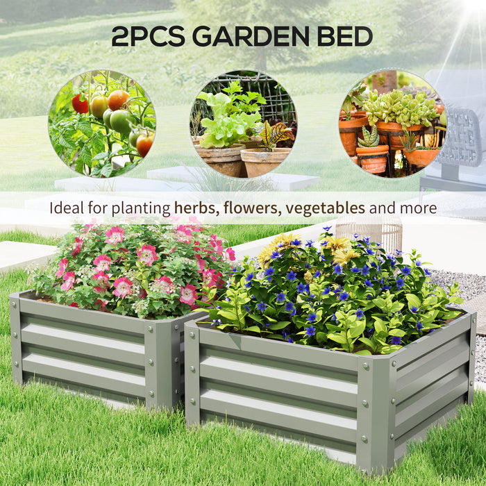 Set of 2 Raised Garden Bed Galvanised Planter Box, Light Grey