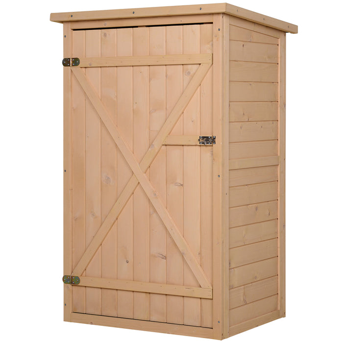 Wooden Garden Storage Shed Fir Wood Tool Cabinet Organiser with Shelves 75L x 56W x115Hcm