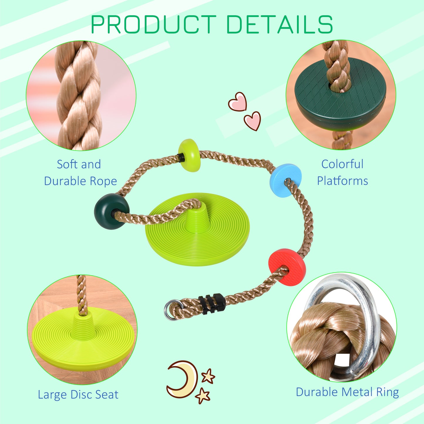 Multicolor Kid Climbing Rope Disc Swings Seat Set with Platforms Outdoor Toys Playset for Playground Backyard