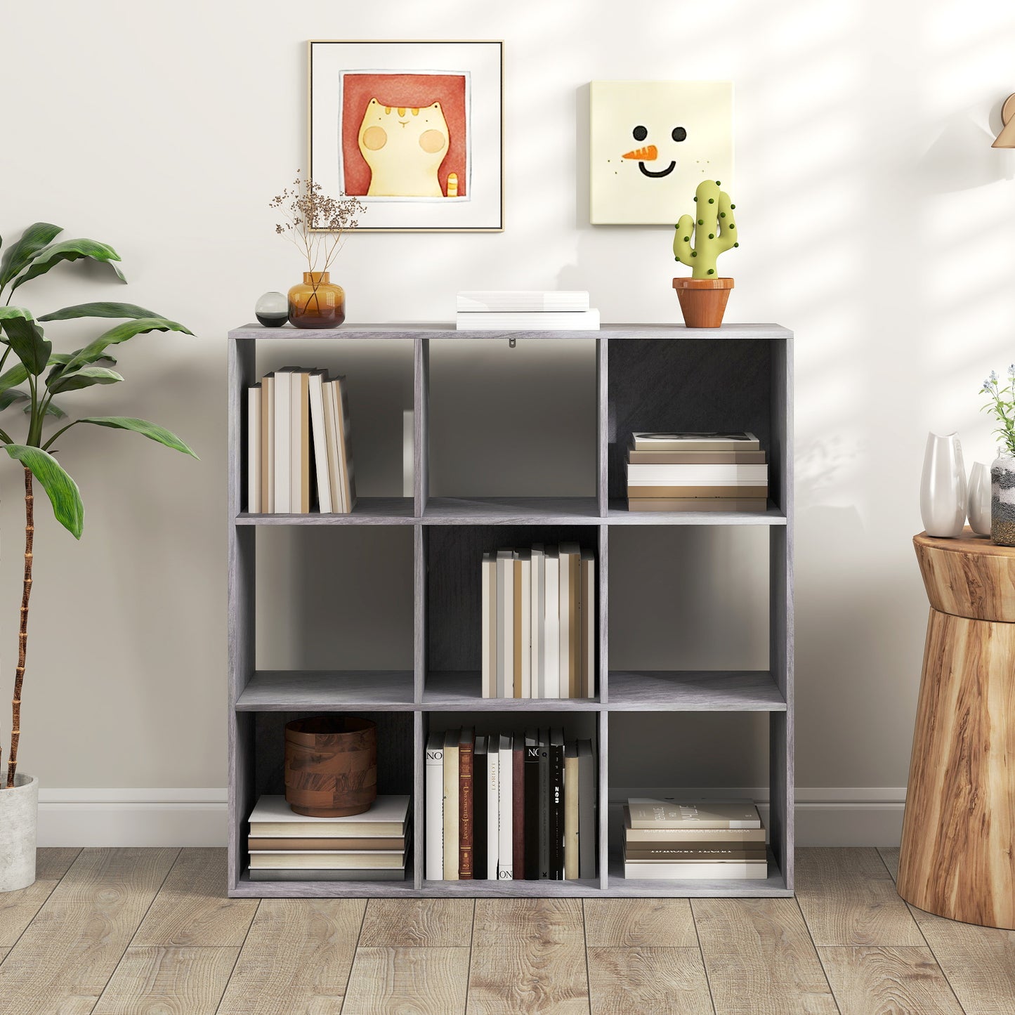 9 Cube Storage Unit Cabinet Bookcase Display Shelves, Marble Grey