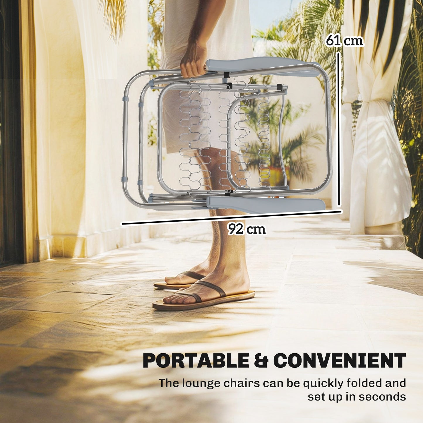 Set of 2 Adjustable Sun Lounger Recliner Reclining Seat Grey Stripe