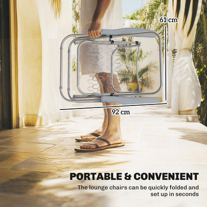 Set of 2 Adjustable Sun Lounger Recliner Reclining Seat Grey Stripe