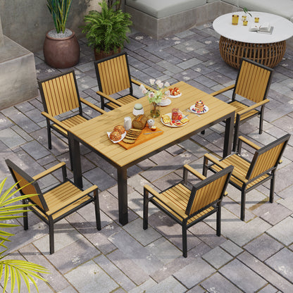 6 Seater Aluminium Garden Dining Set with Stackable Chairs, Natural