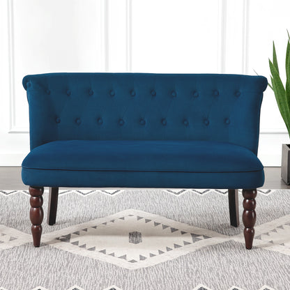 Velvet-Feel Two-Seat Lounger Sofa with Wood Frame, Dark Blue