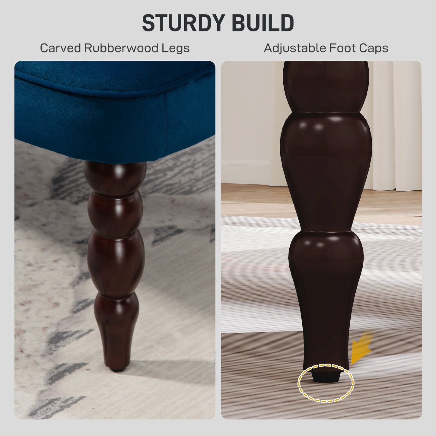 Velvet-Feel Two-Seat Lounger Sofa with Wood Frame, Dark Blue