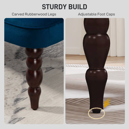 Velvet-Feel Two-Seat Lounger Sofa with Wood Frame, Dark Blue