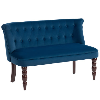 Velvet-Feel Two-Seat Lounger Sofa with Wood Frame, Dark Blue