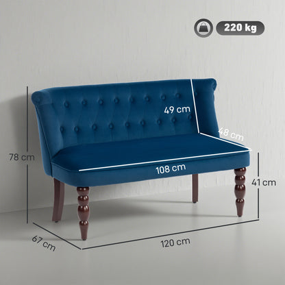 Velvet-Feel Two-Seat Lounger Sofa with Wood Frame, Dark Blue