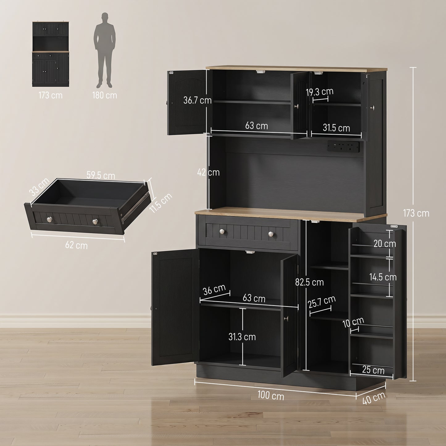 Pantry Storage Cabinet with Adjustable Shelves and 4 Door Racks