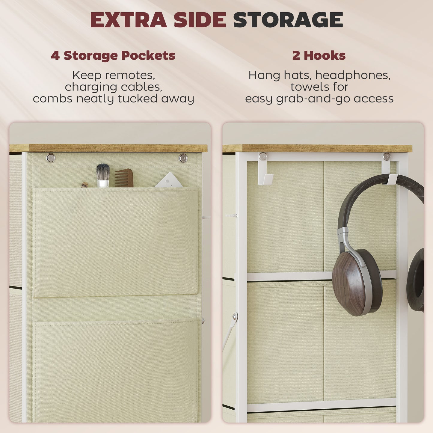 Fabric Chest of Drawers, 4 Drawer Dresser for Bedroom, Beige