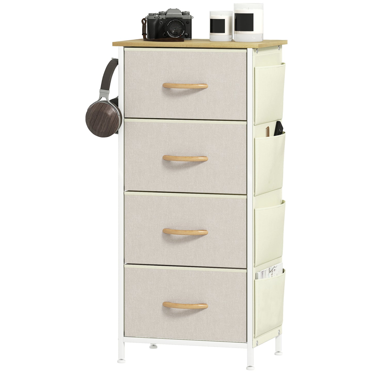 Fabric Chest of Drawers, 4 Drawer Dresser for Bedroom, Beige