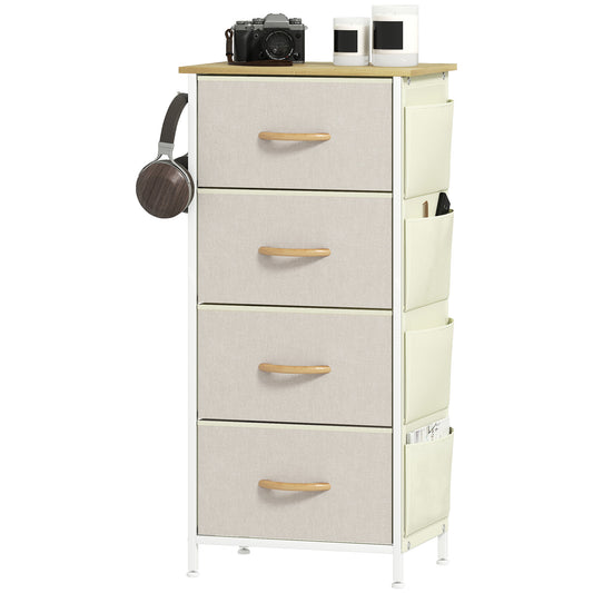 Fabric Chest of Drawers, 4 Drawer Dresser for Bedroom, Beige