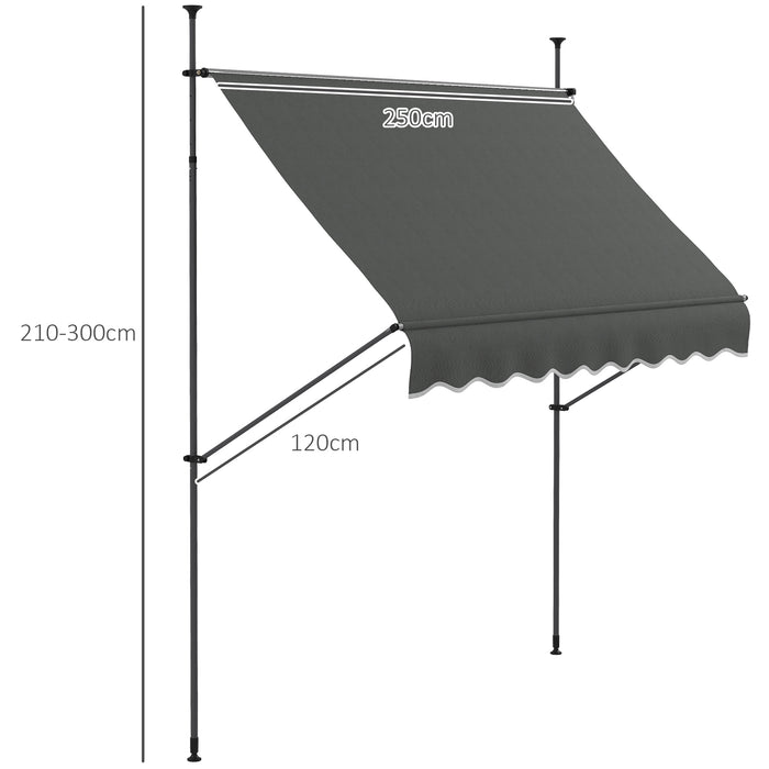 2.5 x 1.2m Retractable Awning, Free Standing Patio Sun Shade Shelter, UV Resistant, for Window and Door, Grey